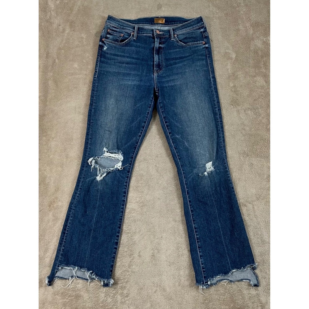 MOTHER The Insider Crop Step Chew Jeans Women 30 Distressed Medium Dark wash EUC